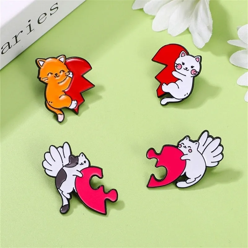 Cartoon Style Cute Simple Style Heart Shape Cat Alloy Enamel Plating Unisex Brooches Collar Pin