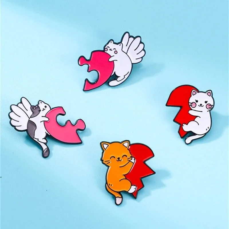 Cartoon Style Cute Simple Style Heart Shape Cat Alloy Enamel Plating Unisex Brooches Collar Pin