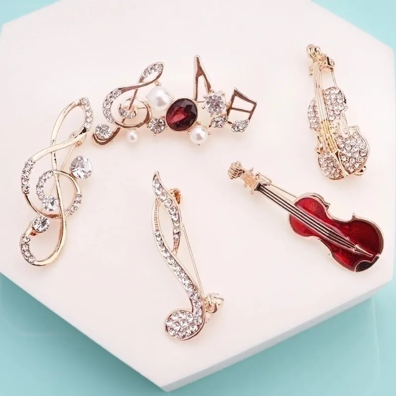 Cartoon Style Pin Cello Flower Alloy Enamel Inlay Rhinestones Unisex Brooches