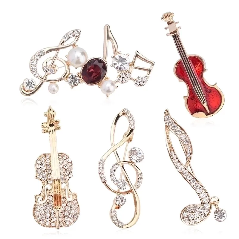 Cartoon Style Pin Cello Flower Alloy Enamel Inlay Rhinestones Unisex Brooches