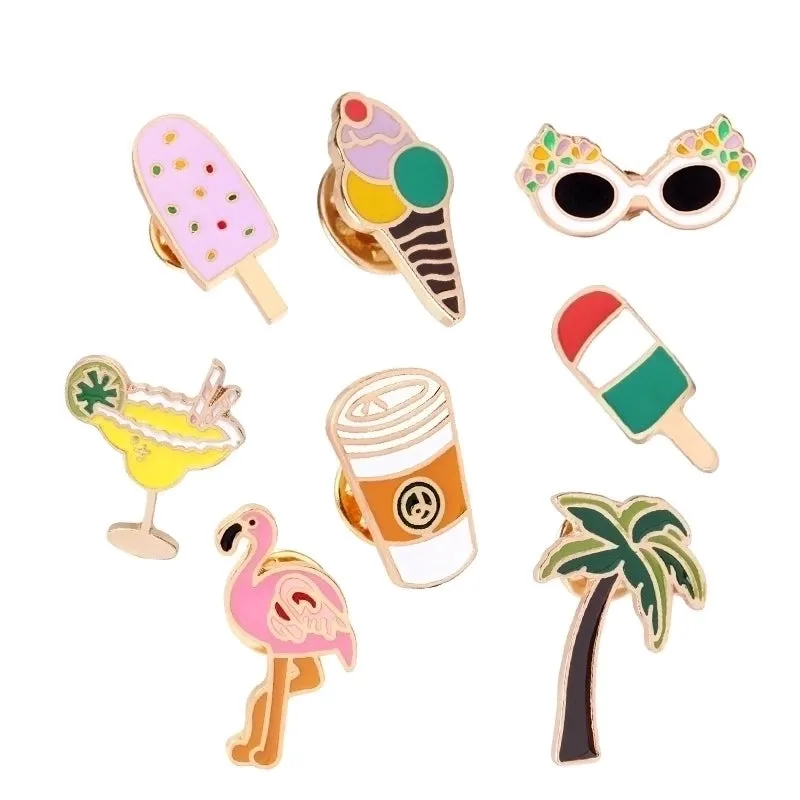 Cartoon Style Pin Ice Cream Flamingo Alloy Enamel Unisex Brooches