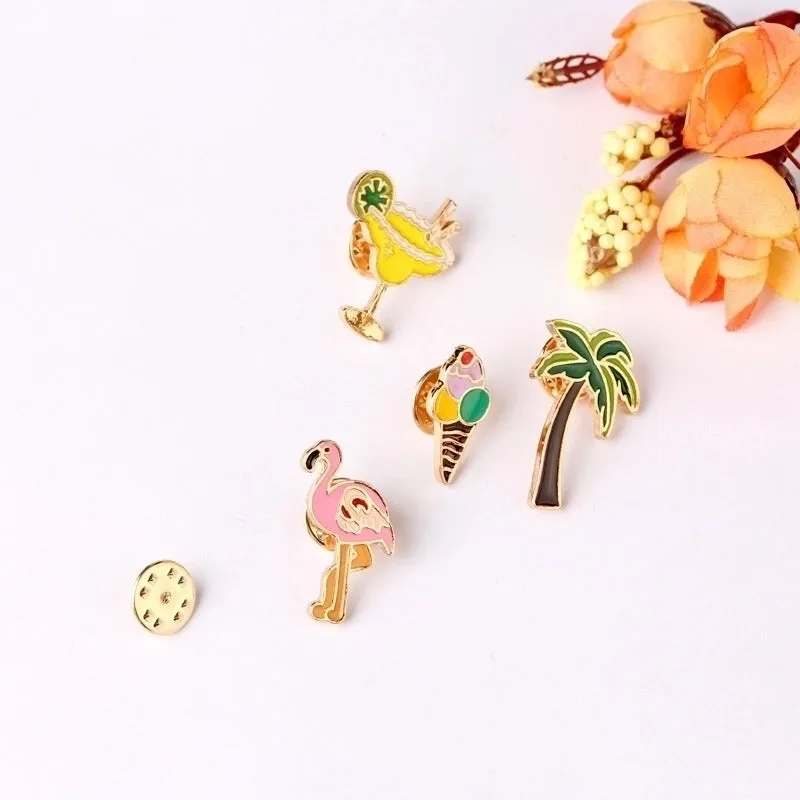 Cartoon Style Pin Ice Cream Flamingo Alloy Enamel Unisex Brooches