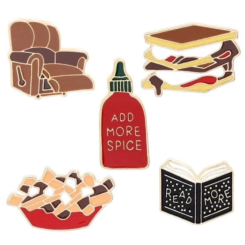 Cartoon Style Pin Sandwich Sofa French Fries Alloy Enamel Unisex Brooches