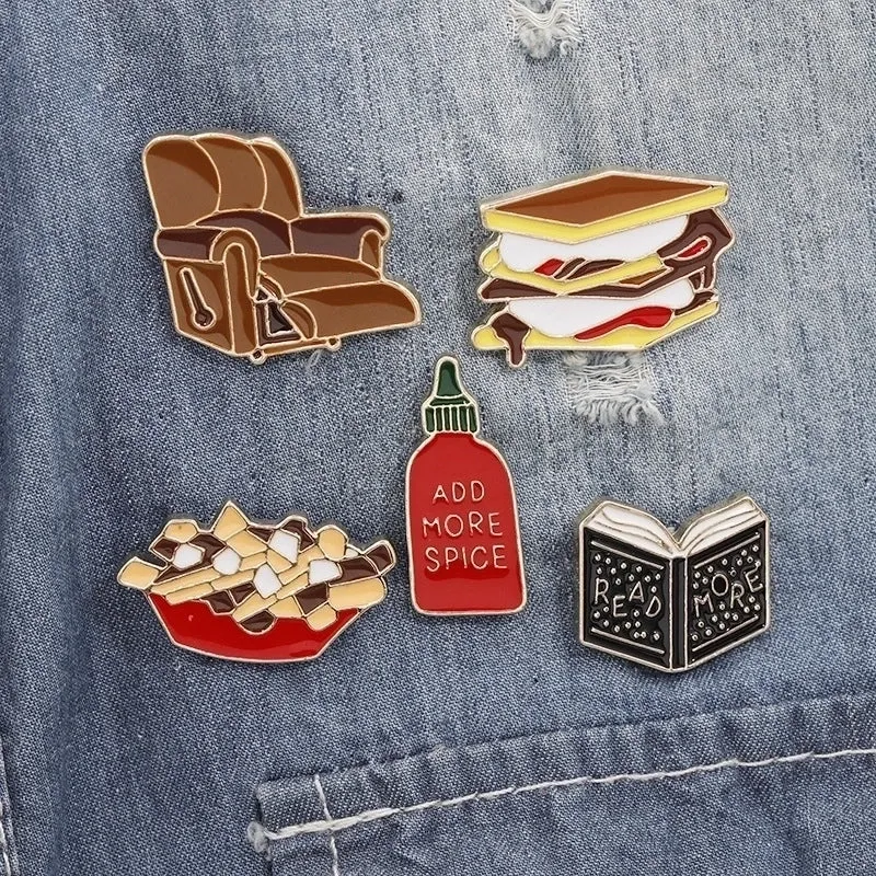 Cartoon Style Pin Sandwich Sofa French Fries Alloy Enamel Unisex Brooches