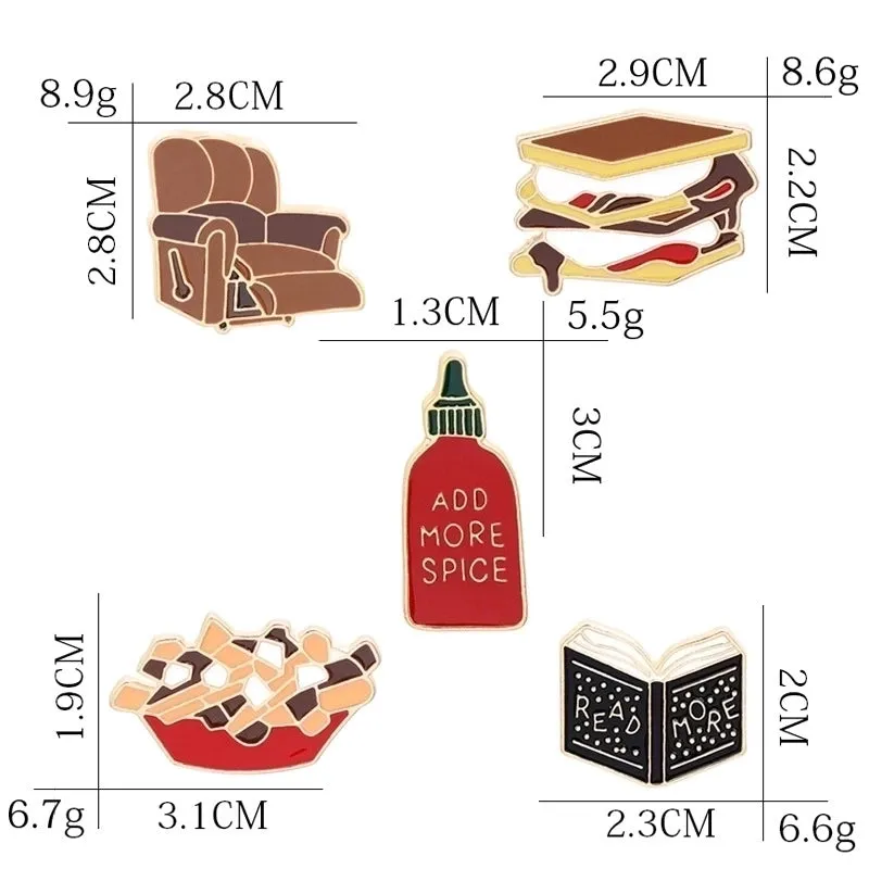 Cartoon Style Pin Sandwich Sofa French Fries Alloy Enamel Unisex Brooches