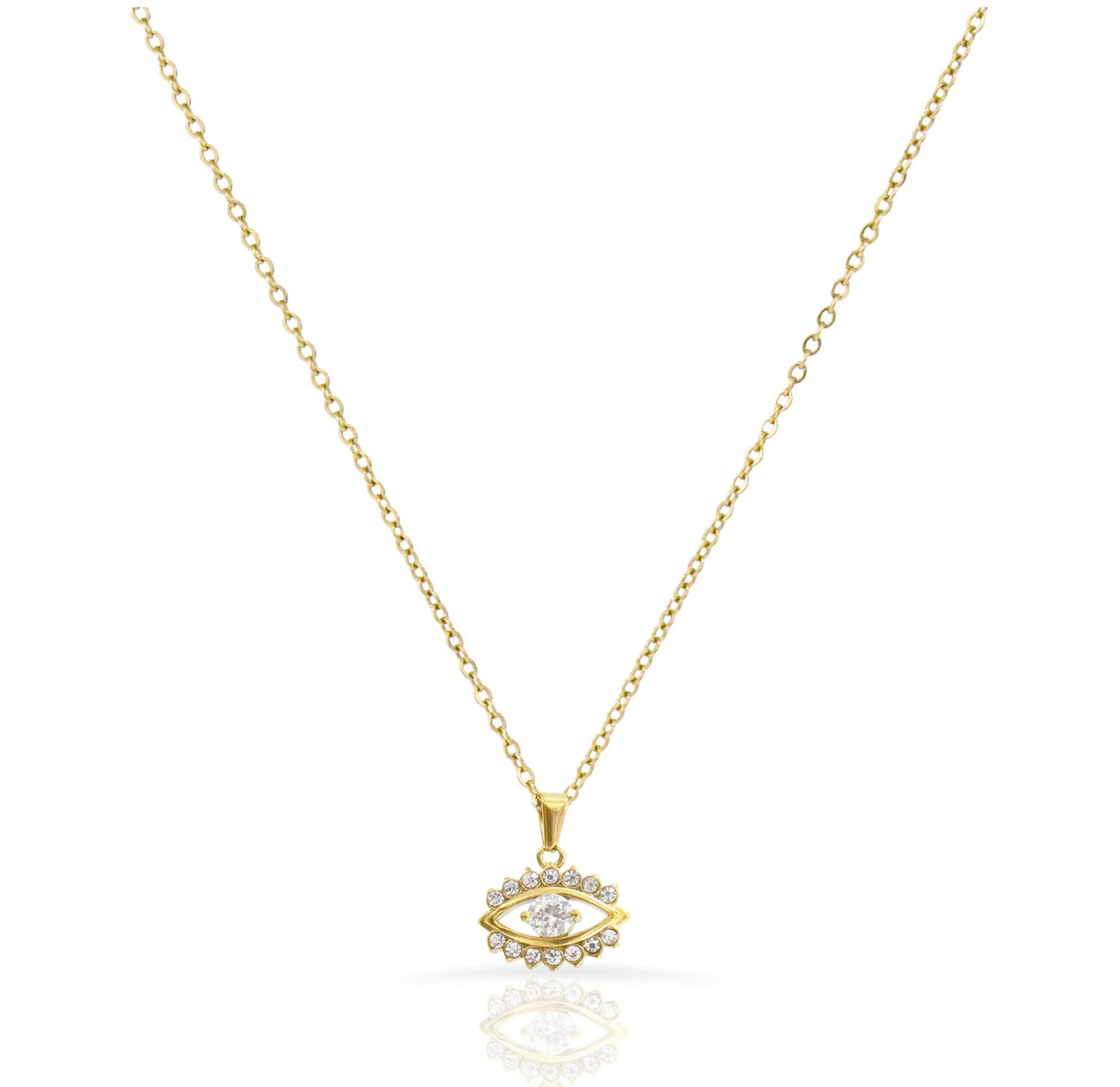 CECILE GOLD EVIL EYE PENDANT NECKLACE