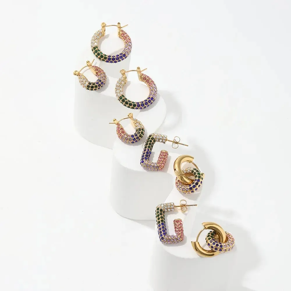 Center - Interlocking Rainbow Pave Hoop Earrings