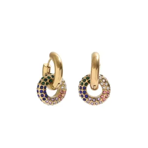 Center - Interlocking Rainbow Pave Hoop Earrings