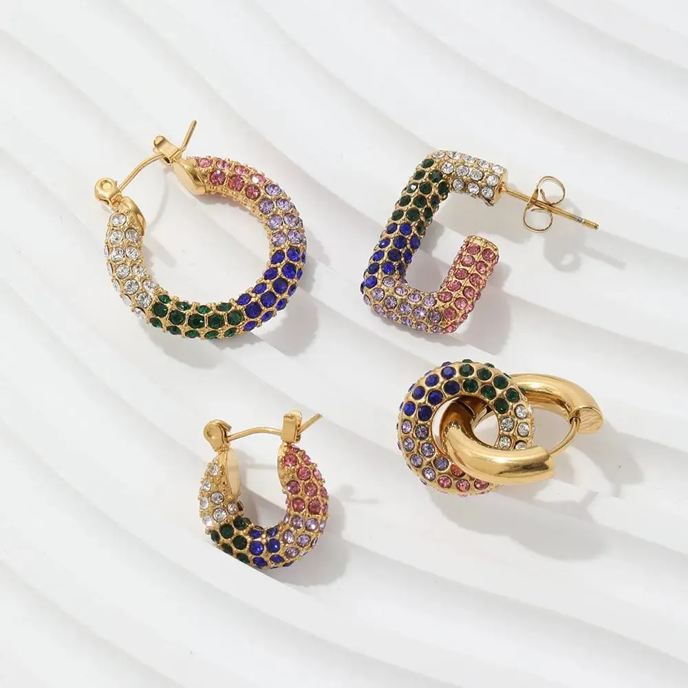 Center - Interlocking Rainbow Pave Hoop Earrings