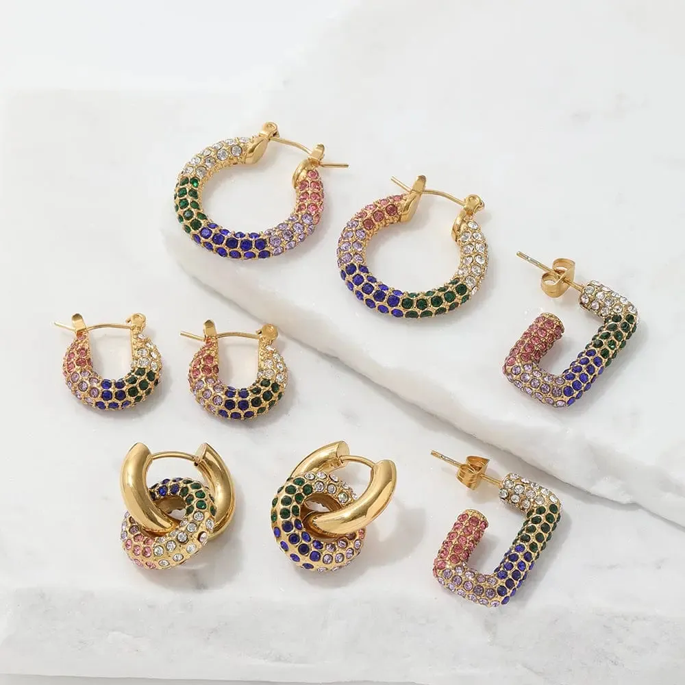 Center - Interlocking Rainbow Pave Hoop Earrings