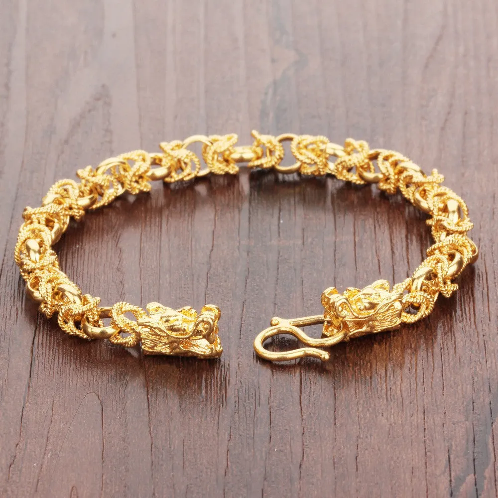 Charm Gold Plated Man Bracelets Vintage Dragon Head Style Chain & Link Men Bracelet Jewelry 22CM Long