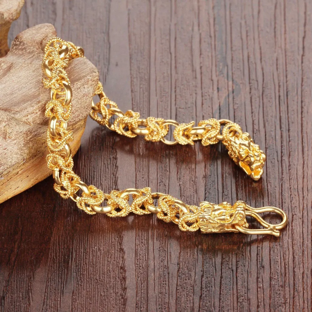 Charm Gold Plated Man Bracelets Vintage Dragon Head Style Chain & Link Men Bracelet Jewelry 22CM Long