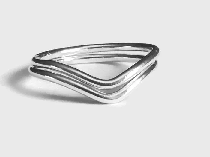 Chevron Double V Knuckle ring set • Sterling silver midi rings