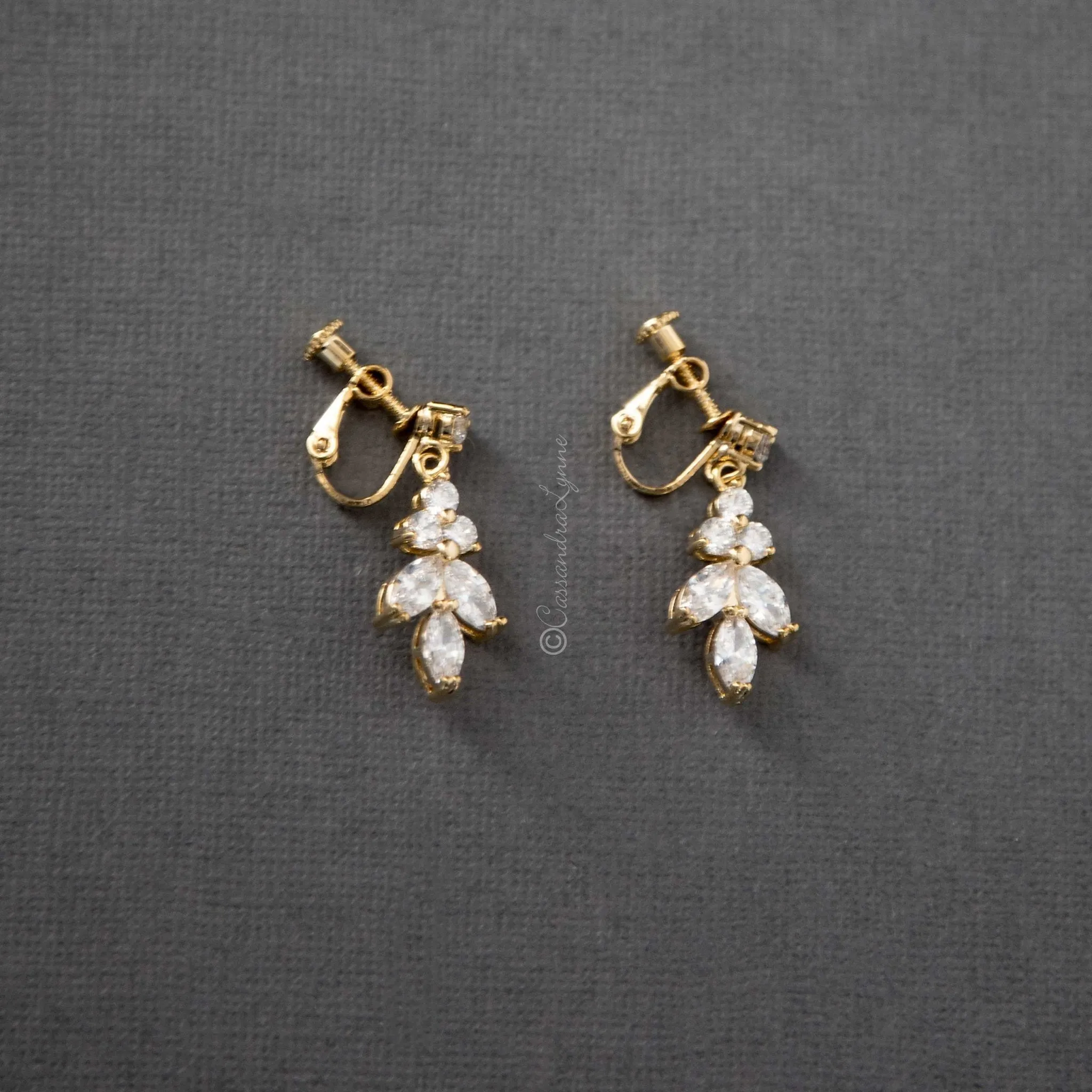 Clip-On Screw Back Earrings of Marquise Leaf Drop