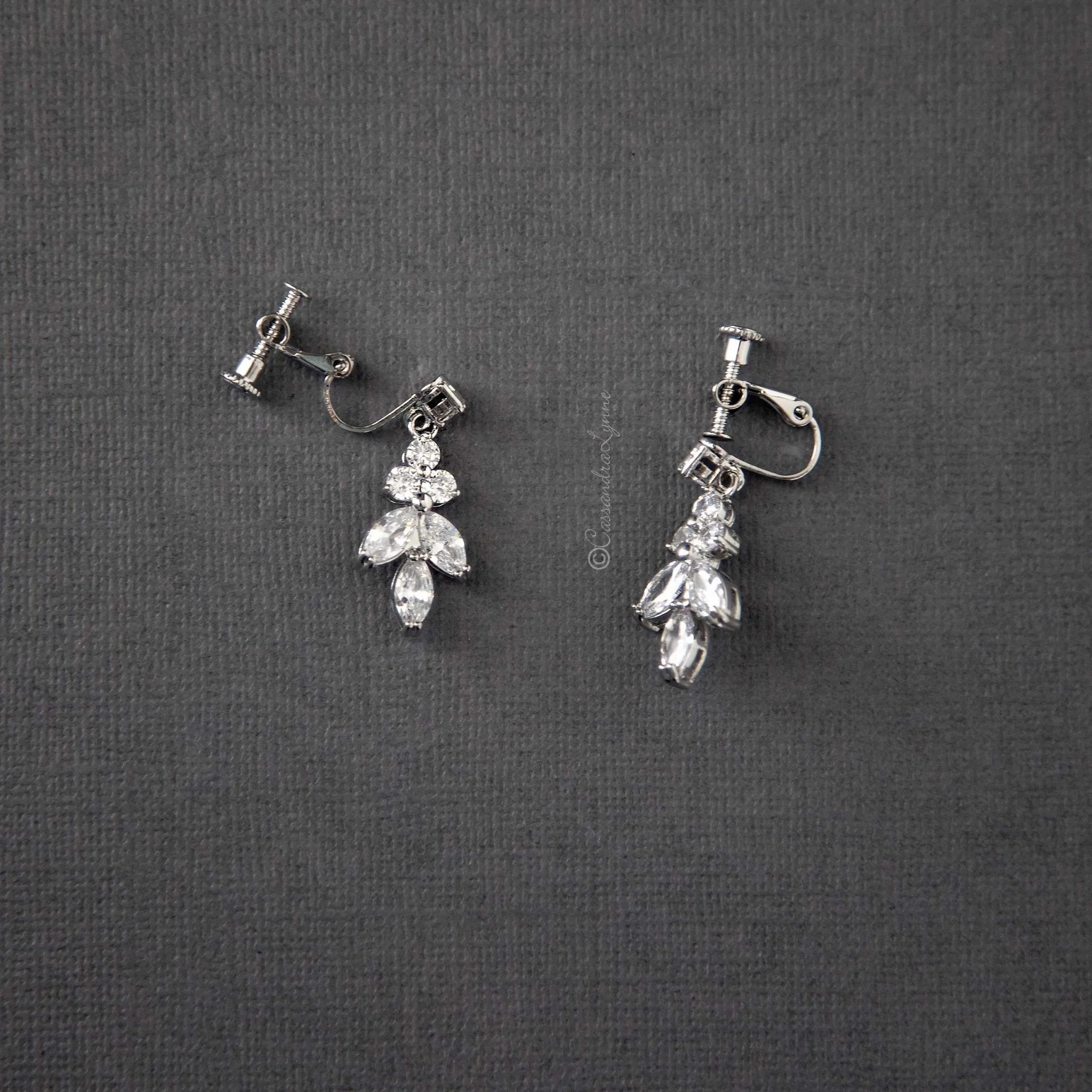 Clip-On Screw Back Earrings of Marquise Leaf Drop