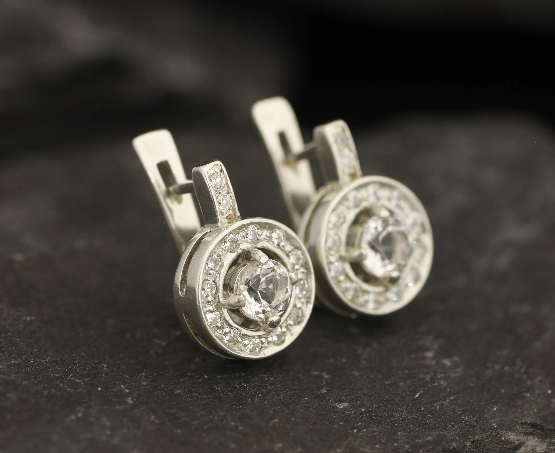 Cluster Diamond Earrings - Sparkly White Earrings, Silver Diamond Earrings