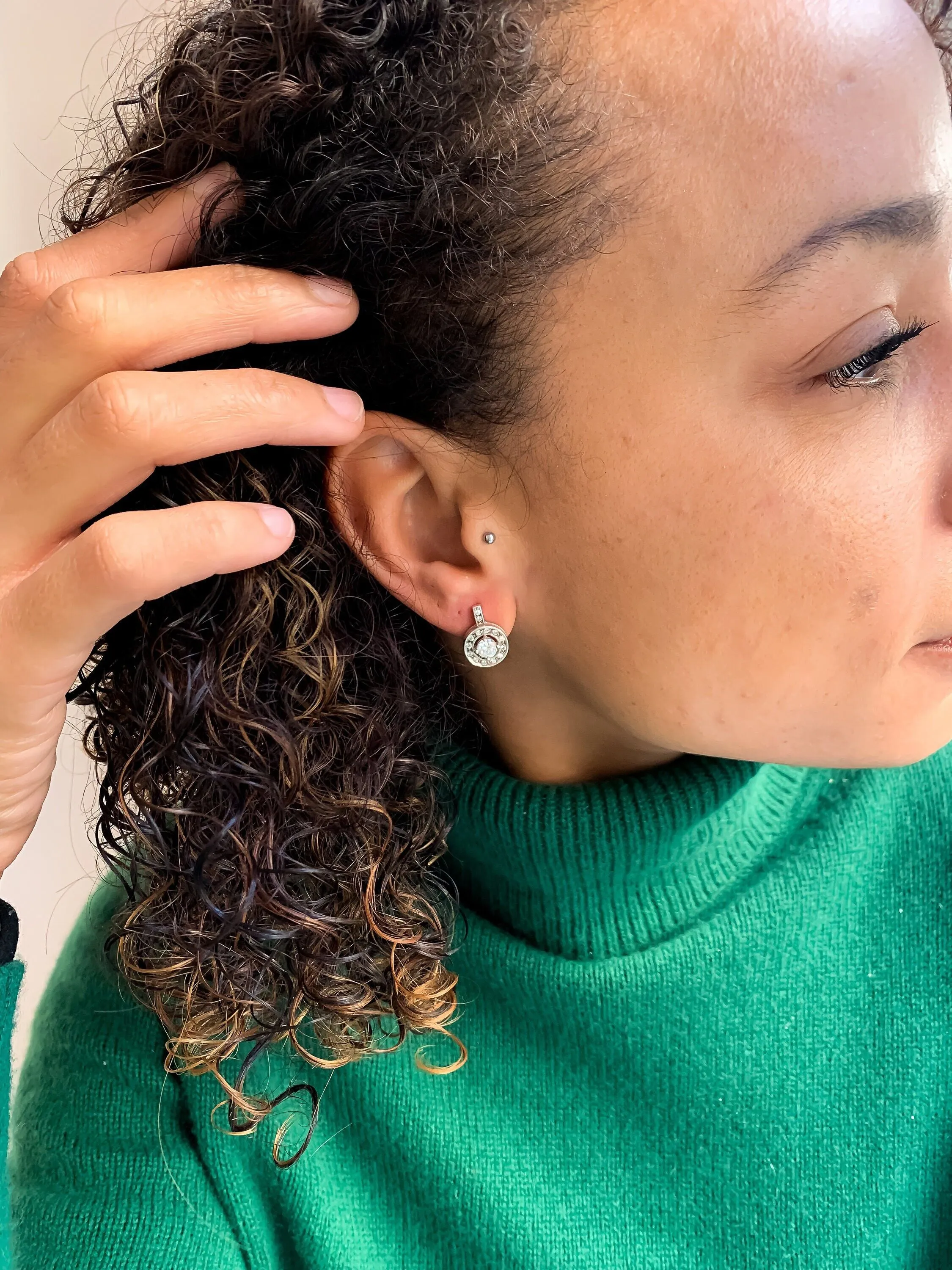 Cluster Diamond Earrings - Sparkly White Earrings, Silver Diamond Earrings