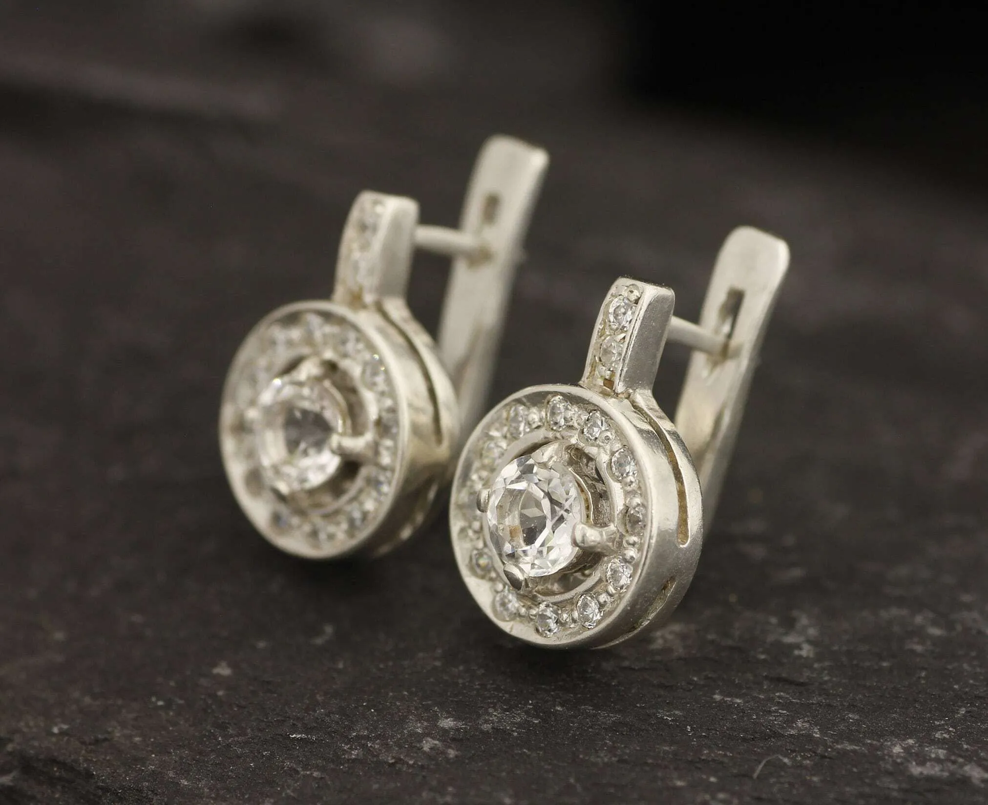 Cluster Diamond Earrings - Sparkly White Earrings, Silver Diamond Earrings