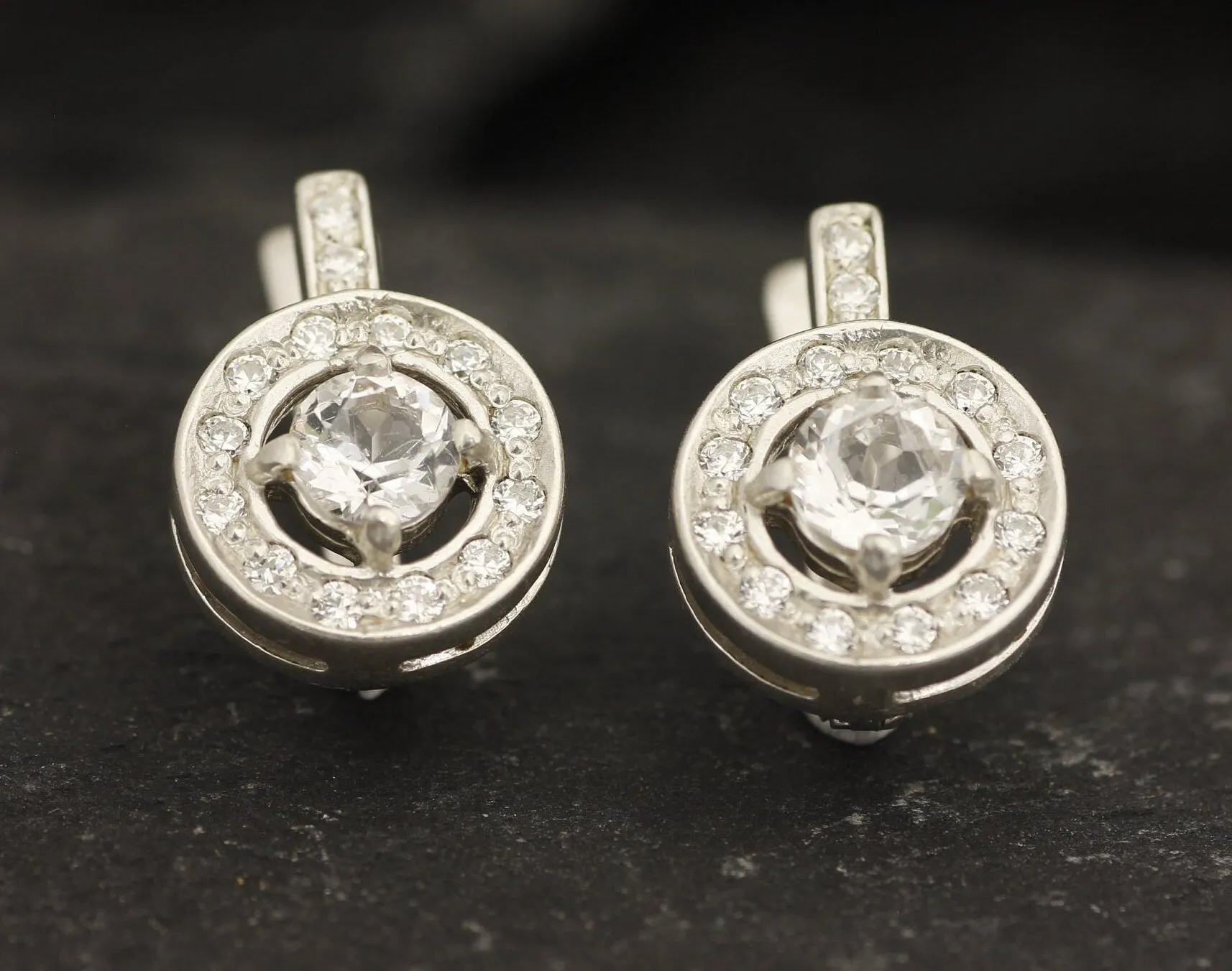 Cluster Diamond Earrings - Sparkly White Earrings, Silver Diamond Earrings