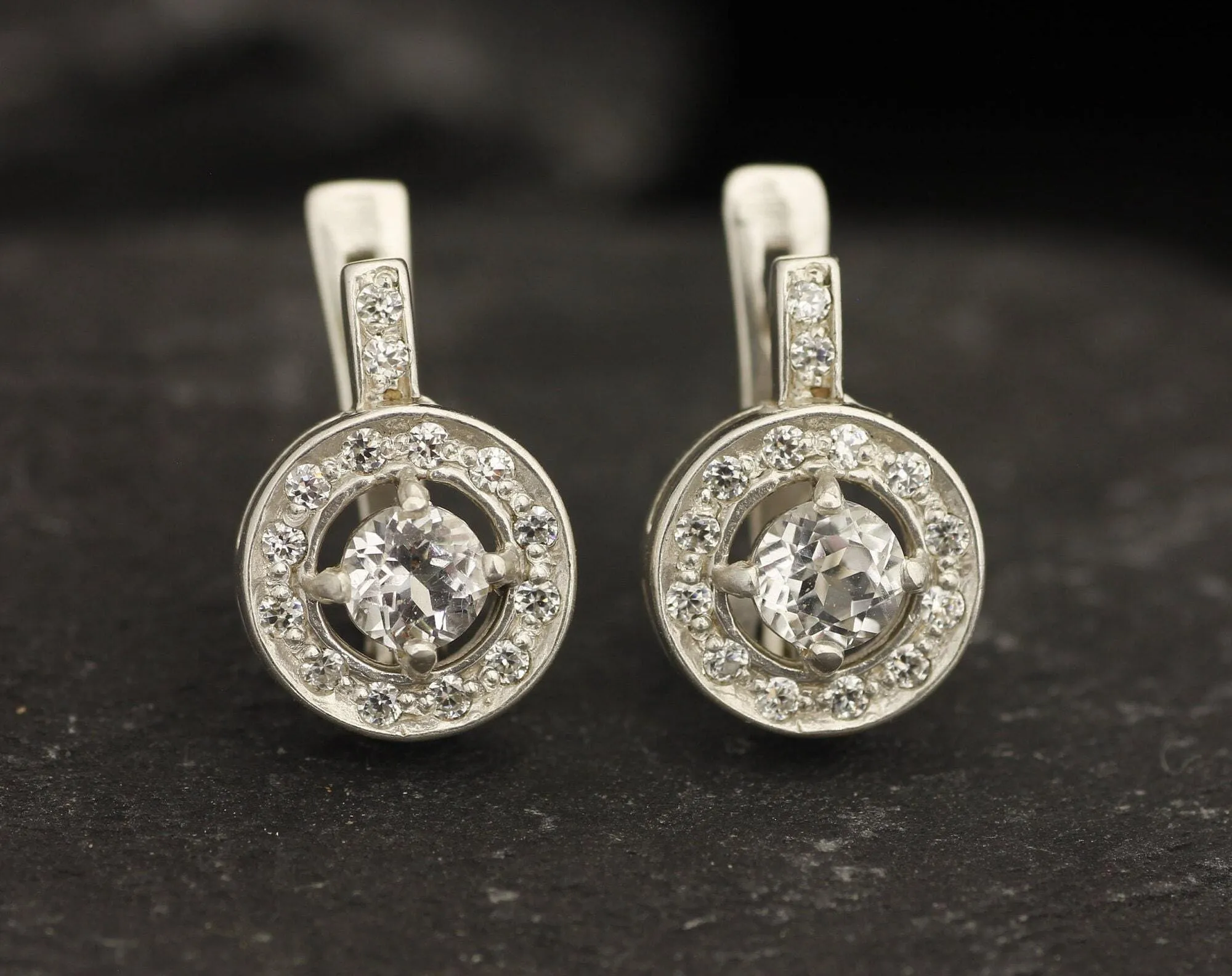 Cluster Diamond Earrings - Sparkly White Earrings, Silver Diamond Earrings