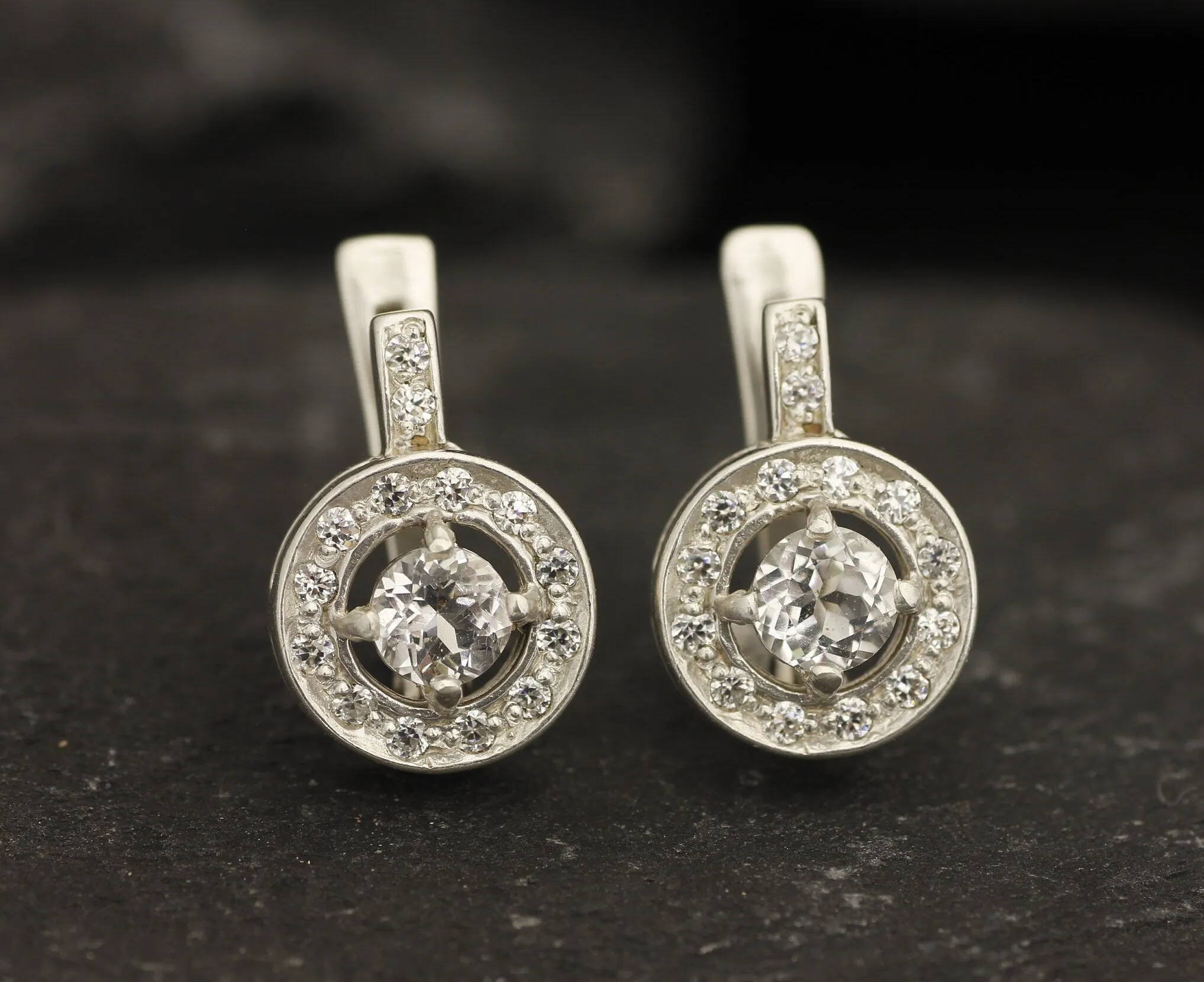 Cluster Diamond Earrings - Sparkly White Earrings, Silver Diamond Earrings