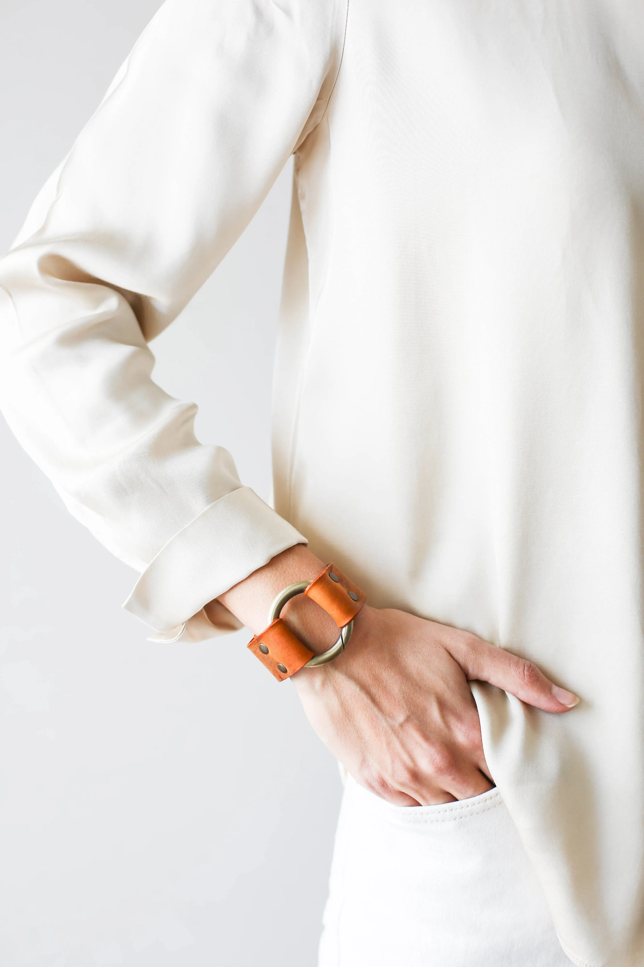 Cognac Brown Leather Cuff Bracelet