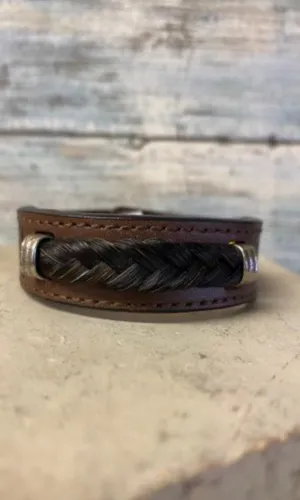 Cowboy Collectibles Tooled Horsehair Leather Bracelet - Brown