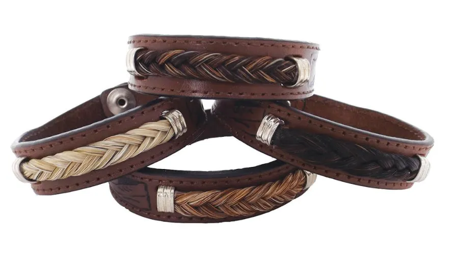 Cowboy Collectibles Tooled Horsehair Leather Bracelet - Brown