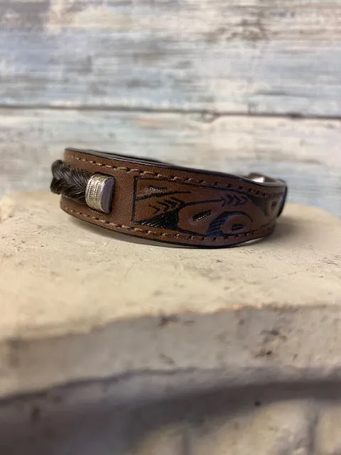 Cowboy Collectibles Tooled Horsehair Leather Bracelet - Brown