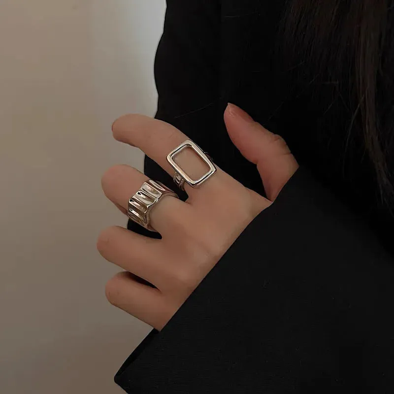 Creative Irregular Metal Geometric Open Rings for Women New Fashion Silver Color Ring Party Jewelry Gift