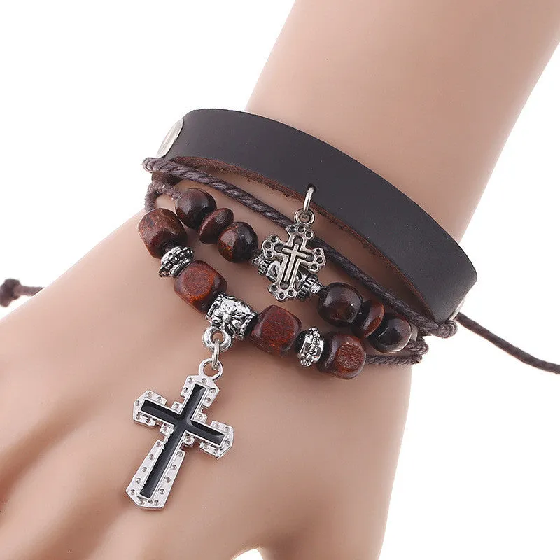 Cross Multilayer Leather Bracelet