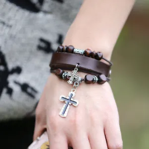 Cross Multilayer Leather Bracelet