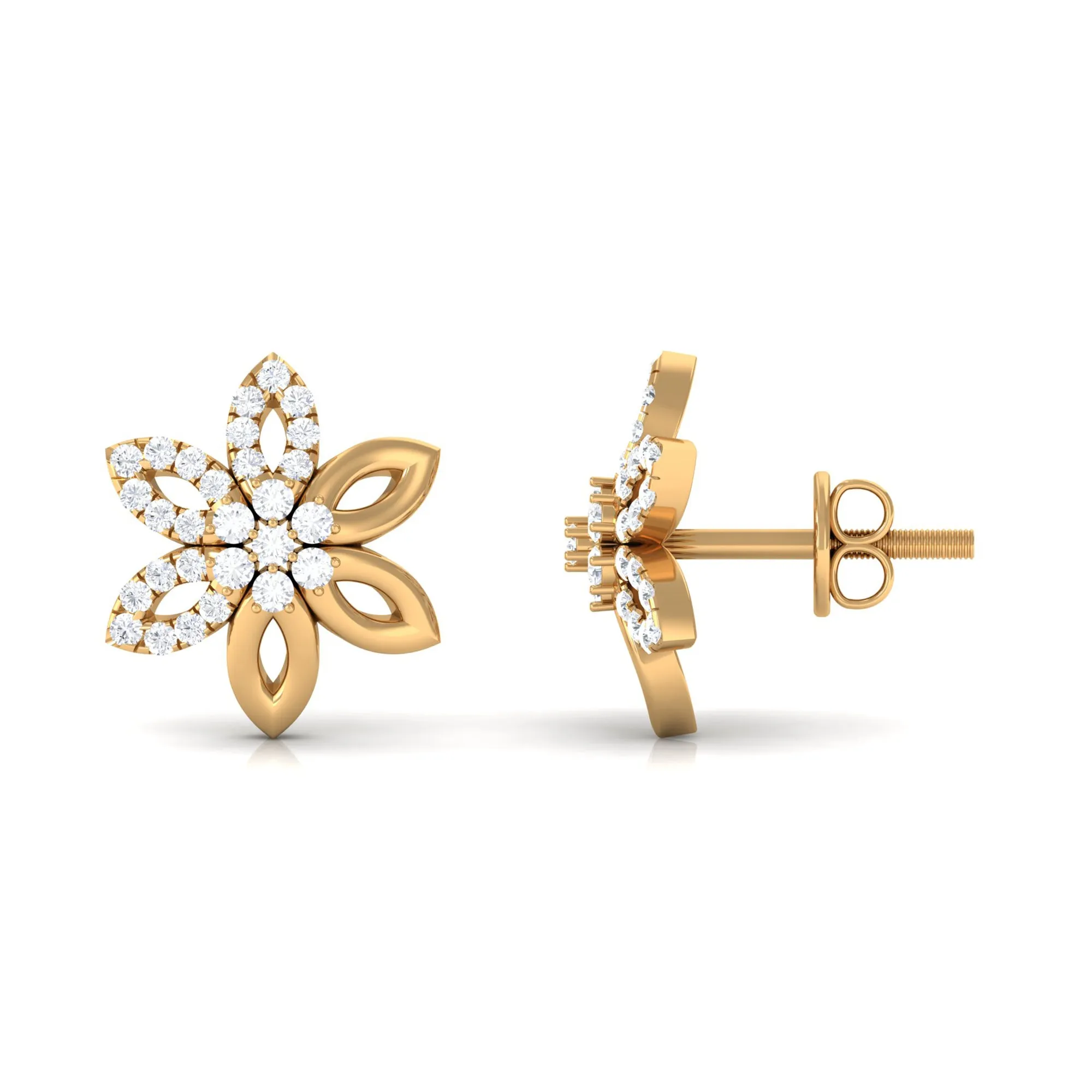 Cubic Zirconia Flower Stud Earrings with Screw Back