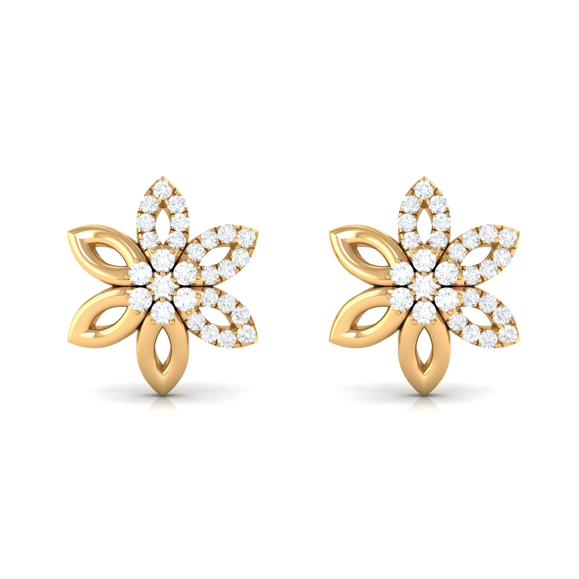 Cubic Zirconia Flower Stud Earrings with Screw Back