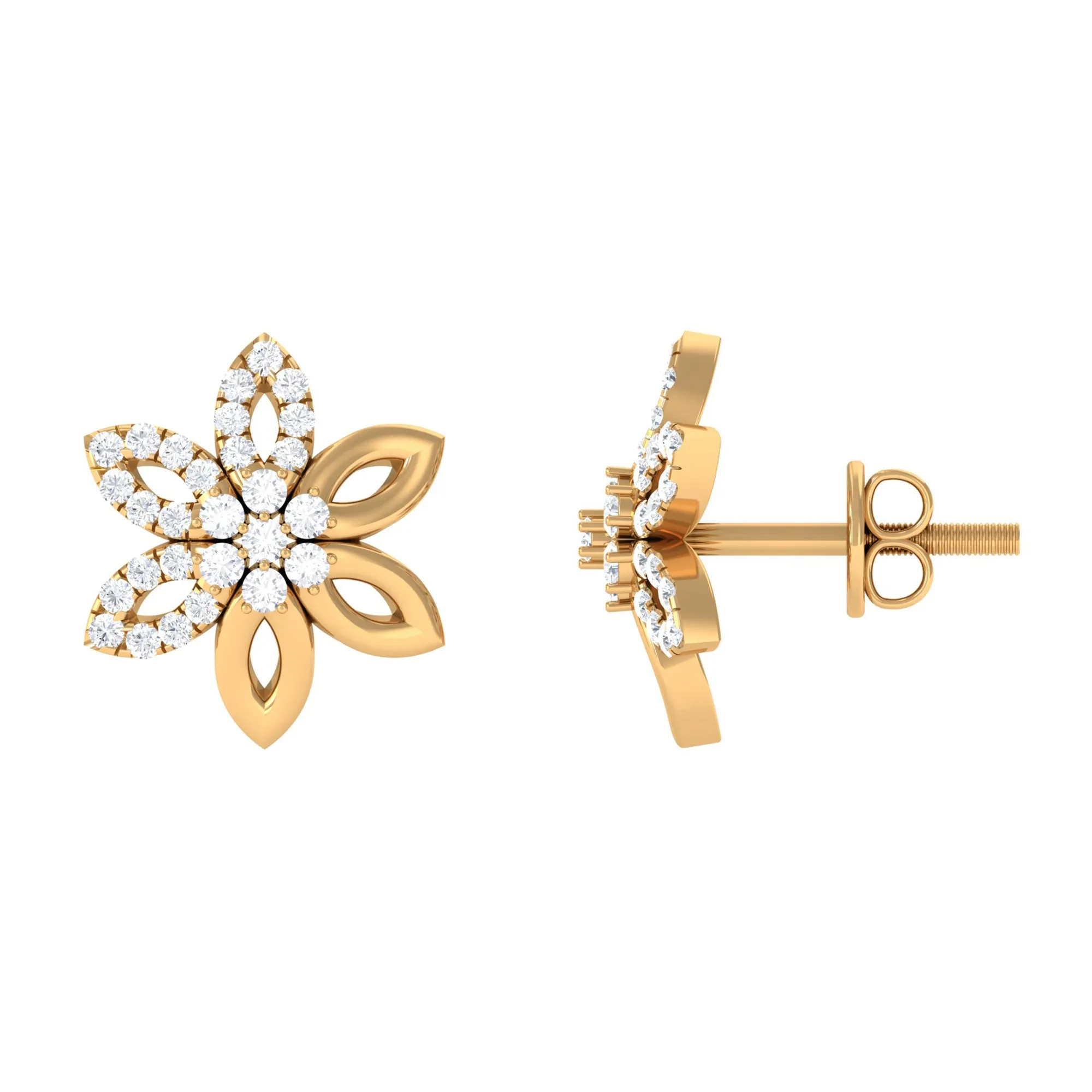 Cubic Zirconia Flower Stud Earrings with Screw Back