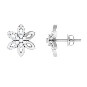 Cubic Zirconia Flower Stud Earrings with Screw Back