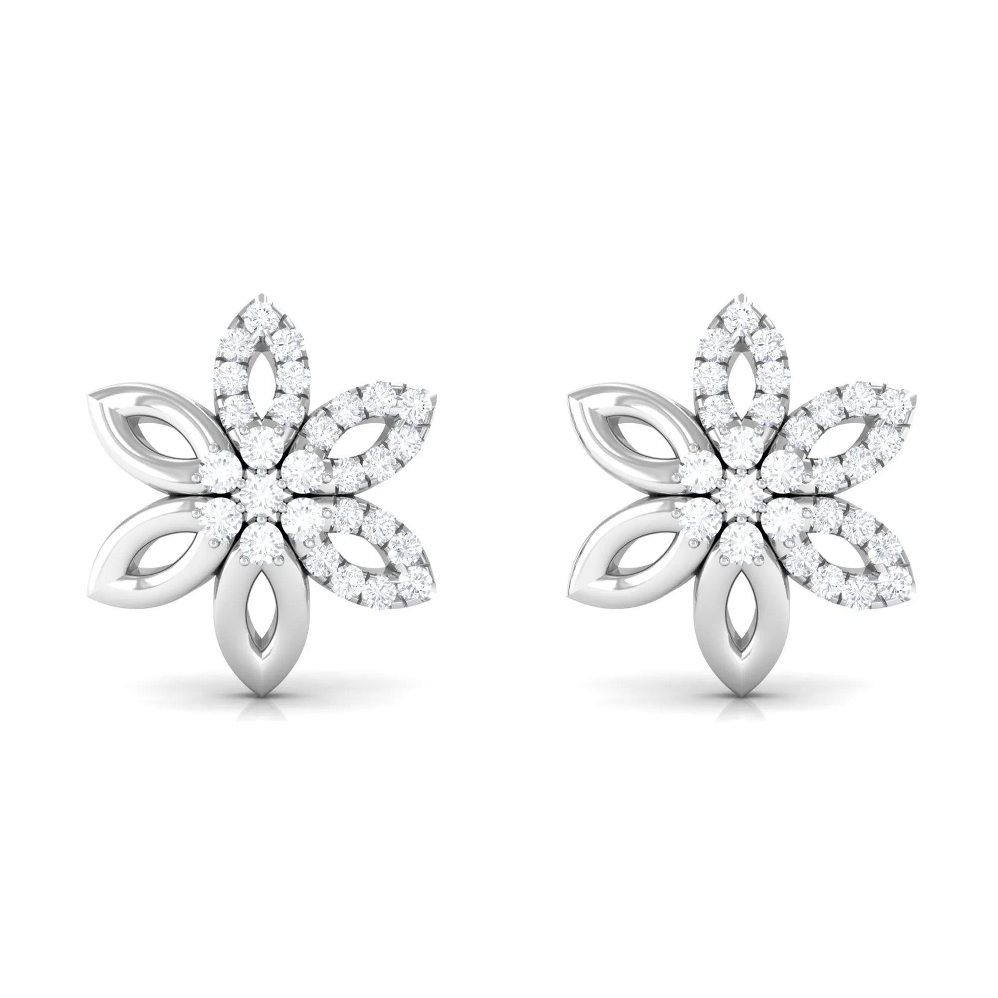 Cubic Zirconia Flower Stud Earrings with Screw Back