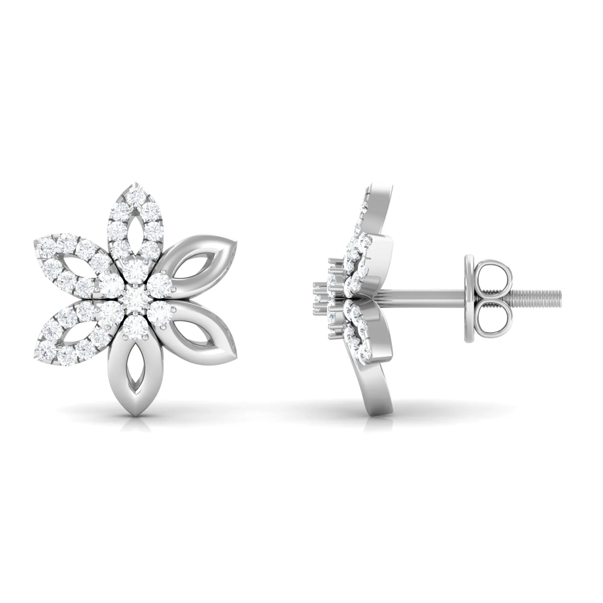 Cubic Zirconia Flower Stud Earrings with Screw Back