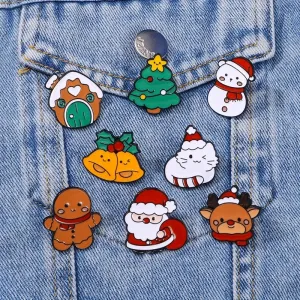 Cute Modern Style Pin Christmas Tree Gingerbread Snowman Alloy Enamel Unisex Badge Brooches