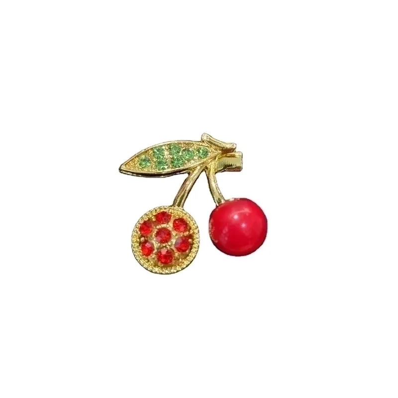 Cute Pin Cherry Alloy Enamel Rhinestones Women'S Brooches