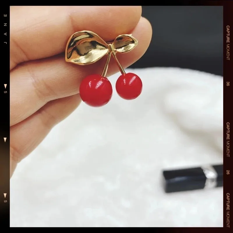 Cute Pin Cherry Alloy Enamel Rhinestones Women'S Brooches