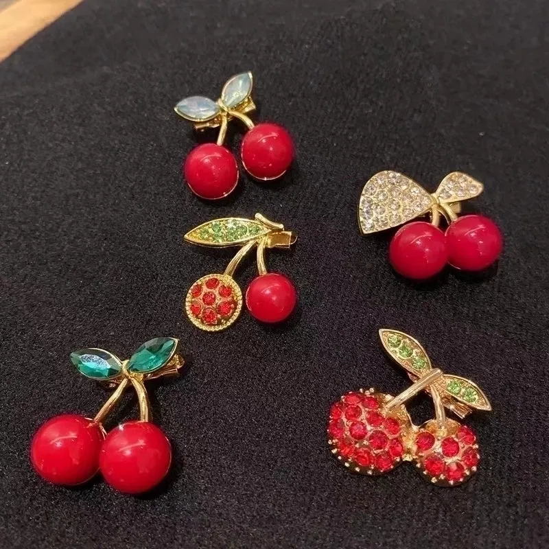 Cute Pin Cherry Alloy Enamel Rhinestones Women'S Brooches