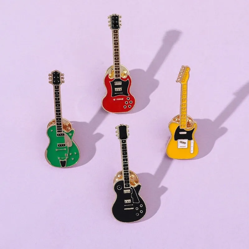 Cute Retro Personalized Guitar Brooch Electric Guitar Fashion Musical Instrument Metal Badge Alloy Decorative Accessories Pin