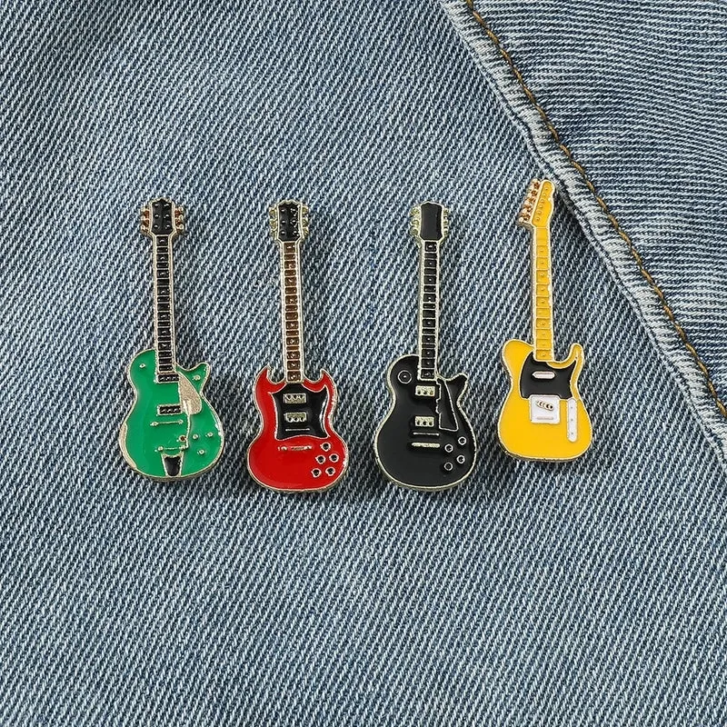 Cute Retro Personalized Guitar Brooch Electric Guitar Fashion Musical Instrument Metal Badge Alloy Decorative Accessories Pin