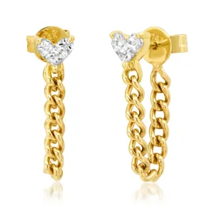 Diamond Illusion Heart Stud Chain Wrap Earrings