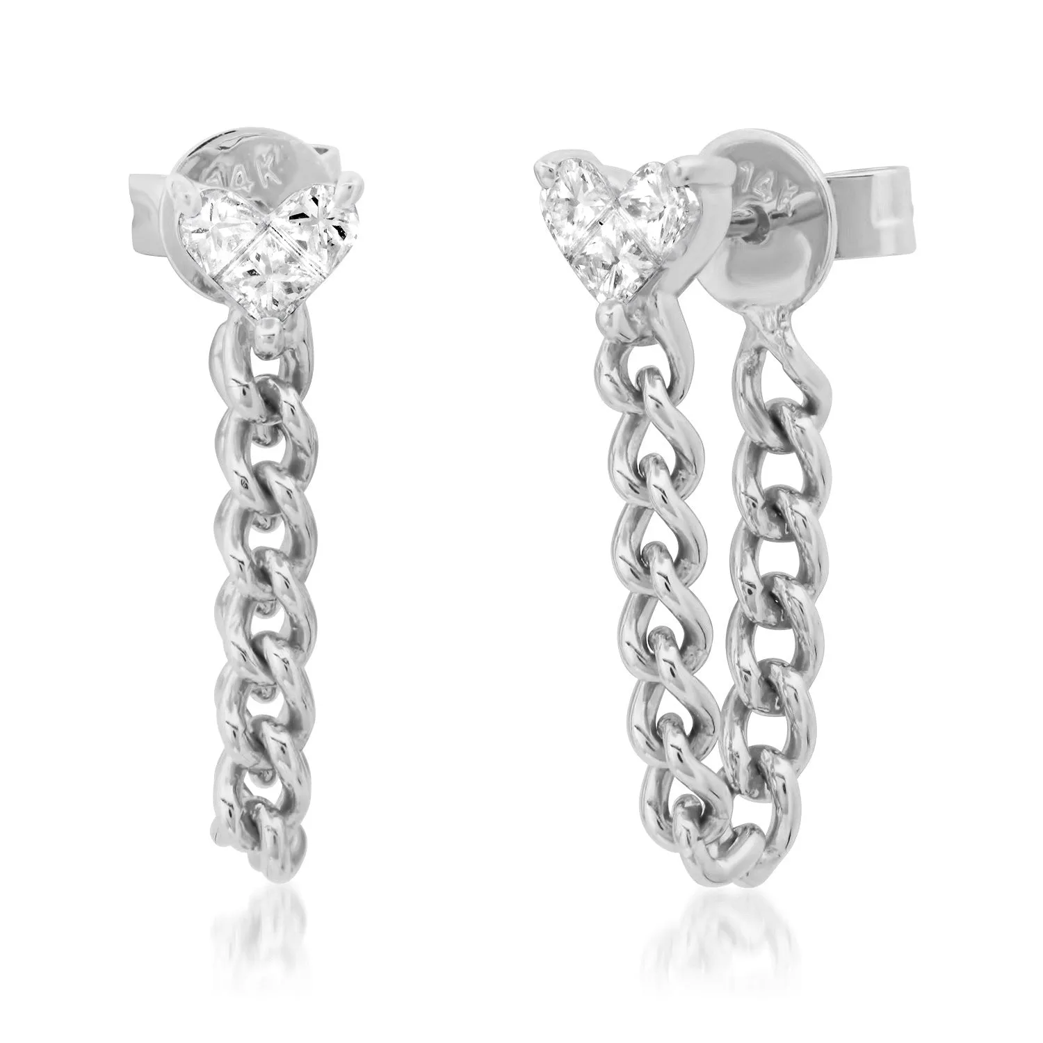 Diamond Illusion Heart Stud Chain Wrap Earrings