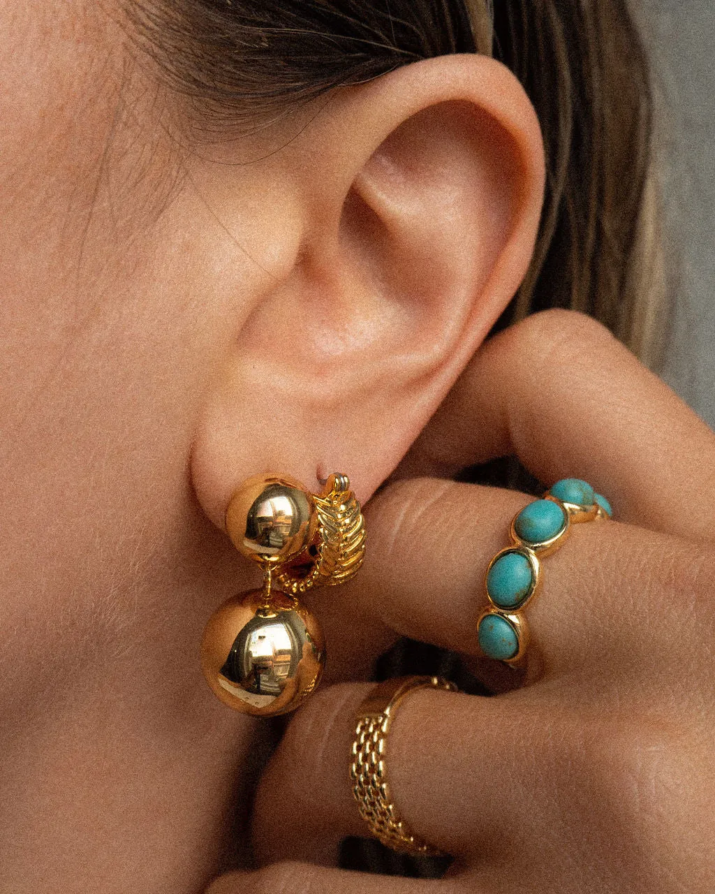 Double Ball Earrings- Gold