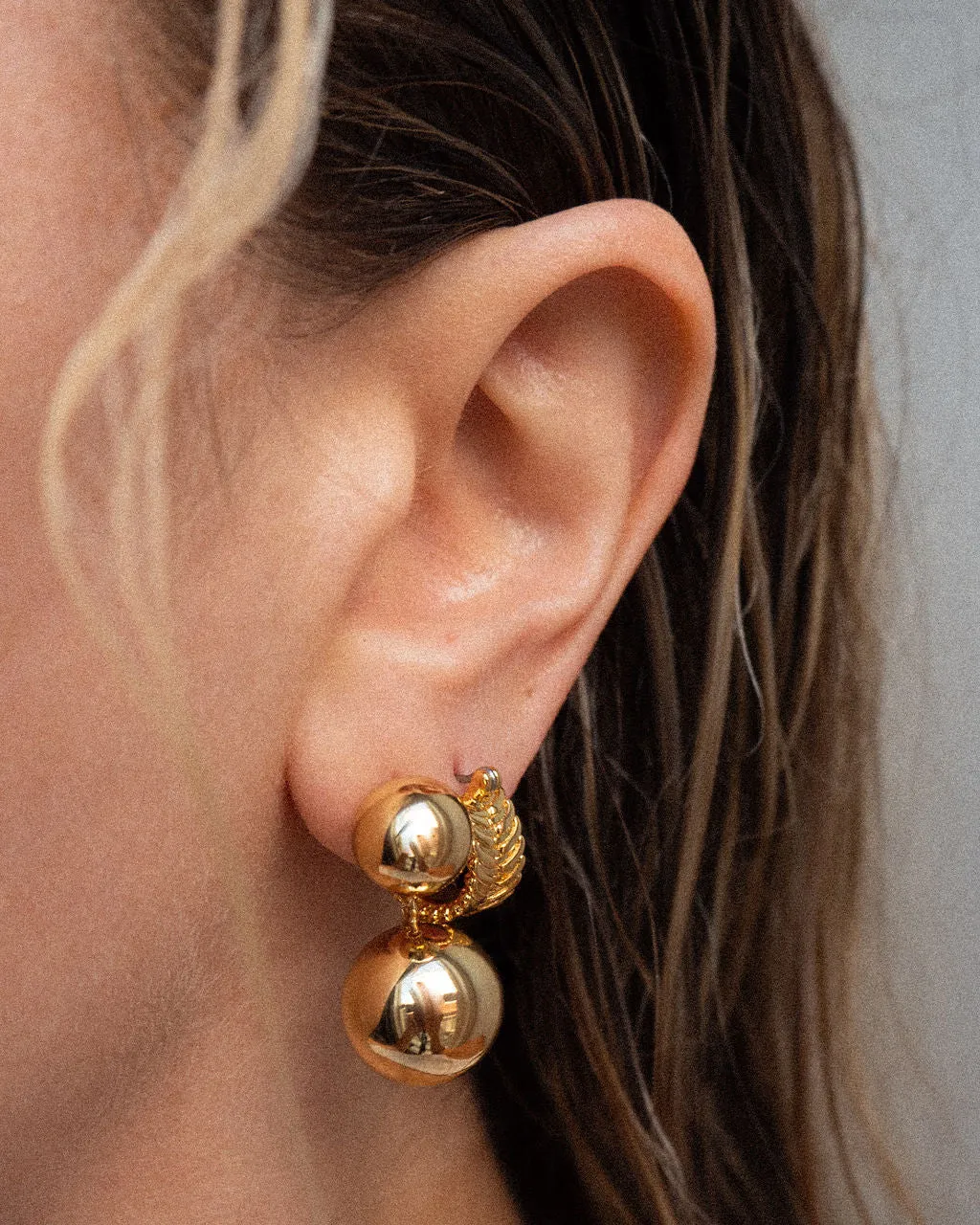 Double Ball Earrings- Gold