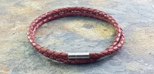 Double Leather Bracelet, Braided Brown 4 mm