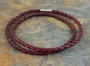 Double Rap Leather Bracelet, Dark Red & Black